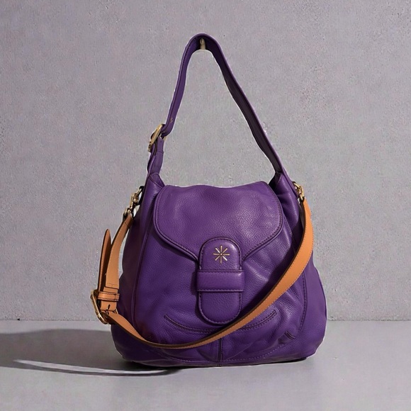 NEW Isaac Mizrahi Purple Genuine Leather Dual Strap Shoulder Bag